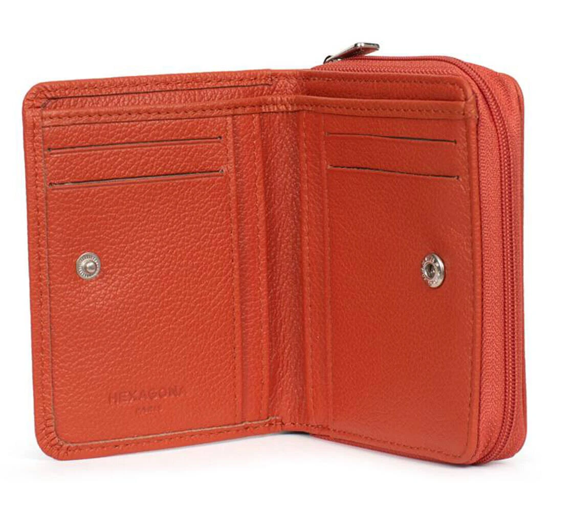 Hexagona Portefeuille 1 Volet Cuir Vachette Orange " 468322 " 2 Hexagona Portefeuille 1 Volet Cuir Vachette Orange " 468322 " – Image 2