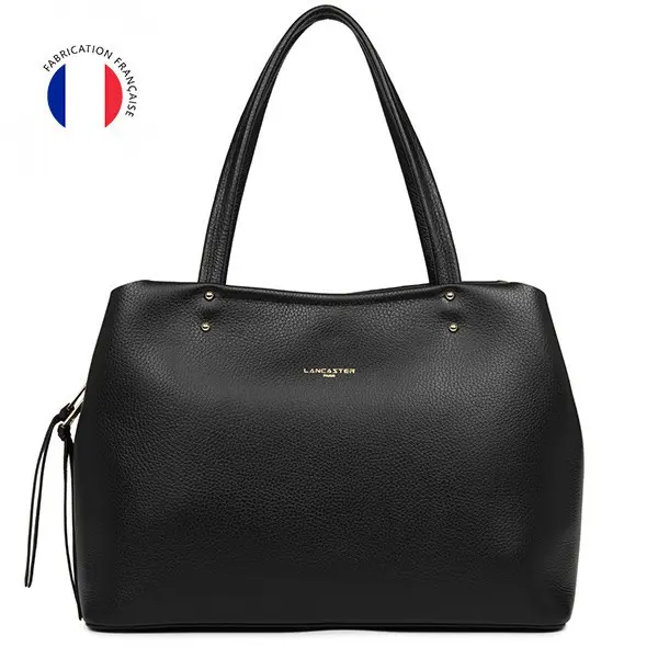 Lancaster - Grand Sac Cabas Foulonné Double Noir/Nude 1 Lancaster - Grand Sac Cabas Foulonné Double Noir/Nude