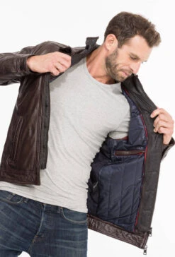 Blouson Cuir Homme Marron " 51704 " Agneau Sport Hiver -Maroquinerie 51704marron12 064017800 1608 07102021