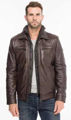 Blouson Cuir Homme Marron " 51704 " Agneau Sport Hiver -Maroquinerie 51704marron1 024613400 1608 07102021
