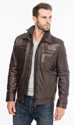 Blouson Cuir Homme Marron " 51704 " Agneau Sport Hiver -Maroquinerie 51704marron2 088829800 1608 07102021
