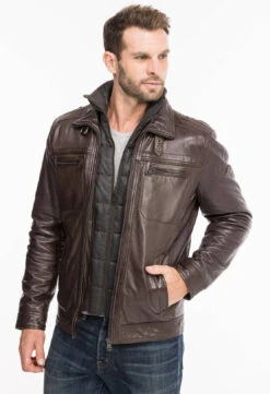 Blouson Cuir Homme Marron " 51704 " Agneau Sport Hiver -Maroquinerie 51704marron5 093353200 1608 07102021