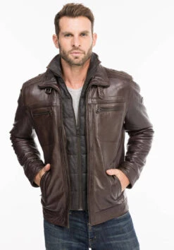 Blouson Cuir Homme Marron " 51704 " Agneau Sport Hiver