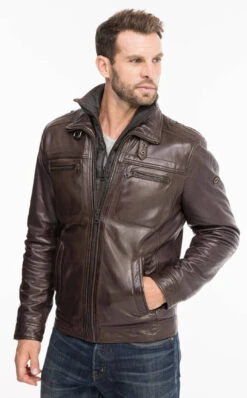 Blouson Cuir Homme Marron " 51704 " Agneau Sport Hiver -Maroquinerie 51704marron8 040312500 1608 07102021