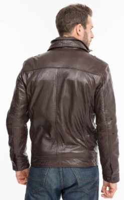 Blouson Cuir Homme Marron " 51704 " Agneau Sport Hiver -Maroquinerie 51704marron9 011551100 1608 07102021