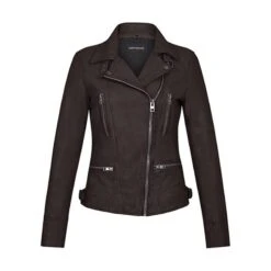 Blouson Cuir Femme Biker Choco Oakwood " 60861 " -Maroquinerie 60861 choco face 095703500 1601 01092023