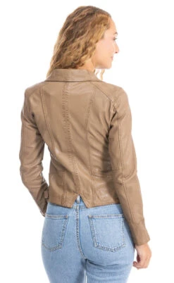 Blouson Cuir Femme Biker Beige Foncé Oakwood " 60861 "