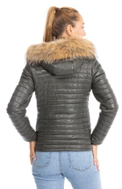 Blouson Cuir Femme Kaki Oakwood " 61677 "