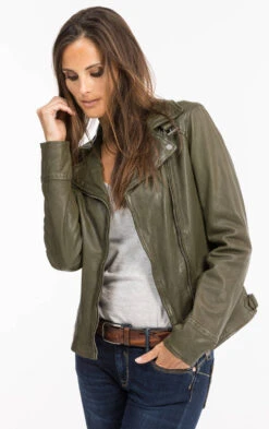 Blouson Cuir Femme Amande Oakwood Style Biker "62065" -Maroquinerie 62065amande4 068996000 1655 11102021