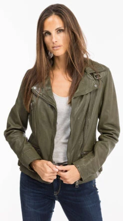 Blouson Cuir Femme Amande Oakwood Style Biker "62065" -Maroquinerie 62065amande6 064382100 1655 11102021