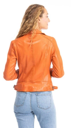 Blouson Cuir Femme Orange Oakwood Style Biker "62065"