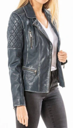 Blouson Cuir Femme Navy " 101462 " -Maroquinerie 7847jerrievictoriablousonbikercuirfemmebleu 046222700 1106 13022020