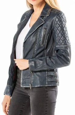 Blouson Cuir Femme Navy " 101462 " -Maroquinerie 7848jerrievictoriablousonbikercuirfemmebleu 026165400 1106 13022020
