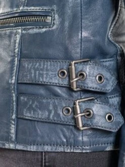 Blouson Cuir Femme Navy " 101462 " -Maroquinerie 7873jerrievictoriablousonbikercuirfemmebleu 098592900 1106 13022020