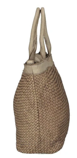 Sac à Main Cuir Vachette Tressé Taupe " KAROLA "