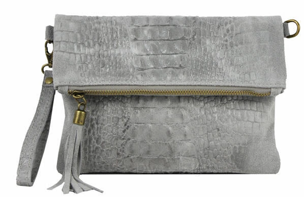 Pochette Cuir Vachette Femme Grey " TECLA " 5 Pochette Cuir Vachette Femme Grey " TECLA " – Image 5