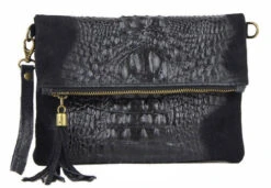 Pochette Cuir Vachette Femme Noir " TECLA "