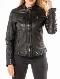 Blouson Cuir Femme Noir " SILENE " -Maroquinerie 9636silenemotifblousonmotardcuirnoir 064172100 1414 11092020