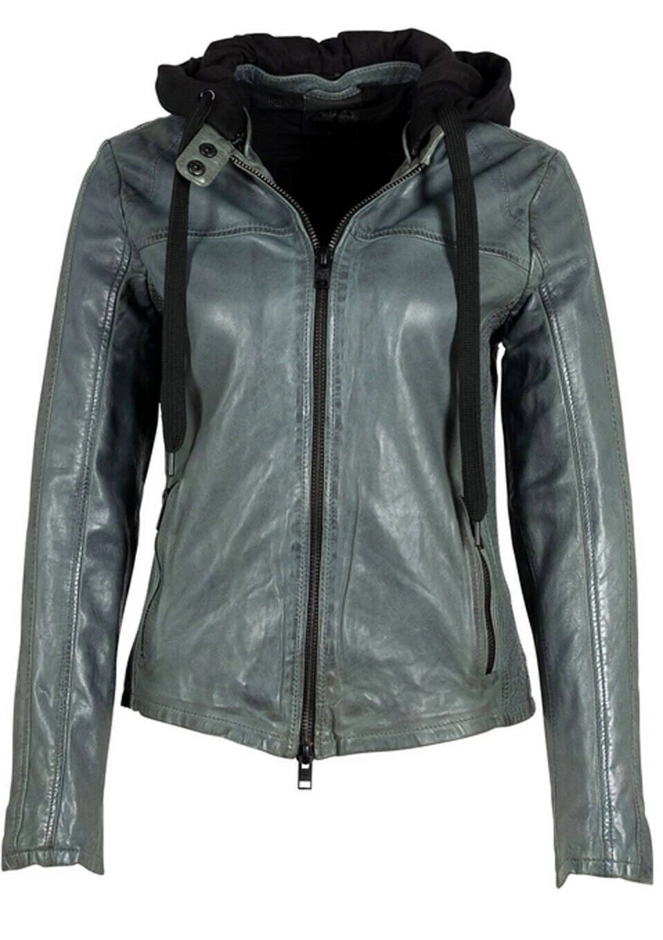 GIPSY Blouson Cuir Femme à Capuche Dark Sage " ALANA " 2 GIPSY Blouson Cuir Femme à Capuche Dark Sage " ALANA " – Image 2