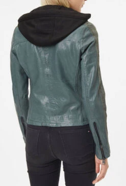 GIPSY Blouson Cuir Femme à Capuche Dark Sage " ALANA "