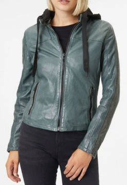 GIPSY Blouson Cuir Femme à Capuche Dark Sage " ALANA " 7 GIPSY Blouson Cuir Femme à Capuche Dark Sage " ALANA " -Maroquinerie alanasageface 090219800 1440 11032024