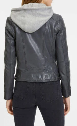 GIPSY Blouson Cuir Femme Agneau Gris à Capuche " ANNI "