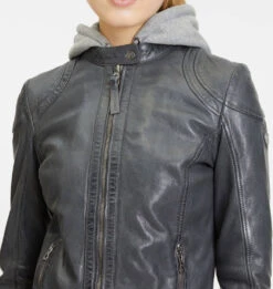 GIPSY Blouson Cuir Femme Agneau Gris à Capuche " ANNI " -Maroquinerie anni11010479griszoom 003101100 1653 12092023