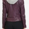 GIPSY Blouson Cuir Femme Agneau Purple à Capuche " ANNI "