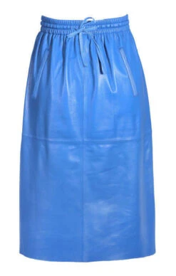 Maroquinerie 21 Oakwood Jupe Cuir Mi Longue Agneau Bleu " 64150 "