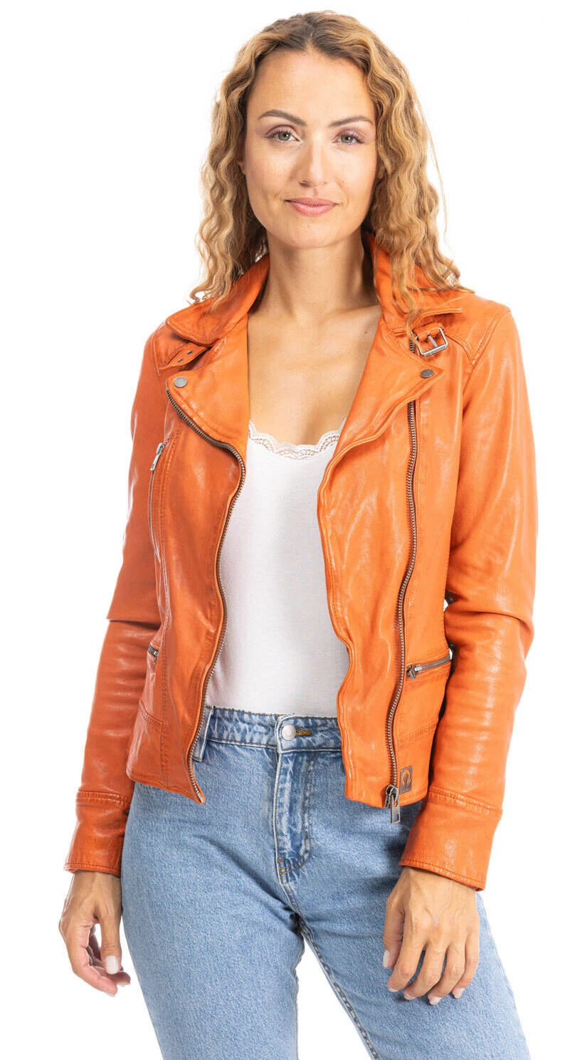 Blouson Cuir Femme Orange Oakwood Style Biker "62065" 6 Blouson Cuir Femme Orange Oakwood Style Biker "62065" – Image 6