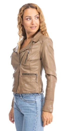 Blouson Cuir Femme Biker Beige Foncé Oakwood " 60861 " -Maroquinerie blouson60861beigef 087763600 1549 25092023