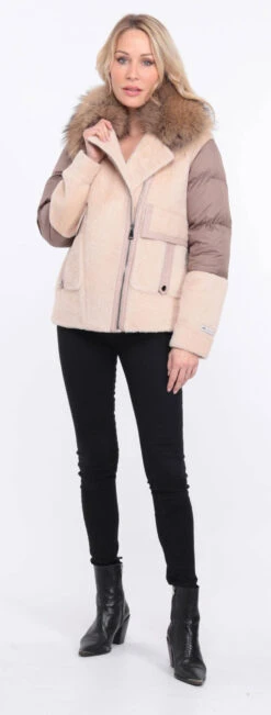 Veste Femme Mouton + Tissu Beige " BETTIE "