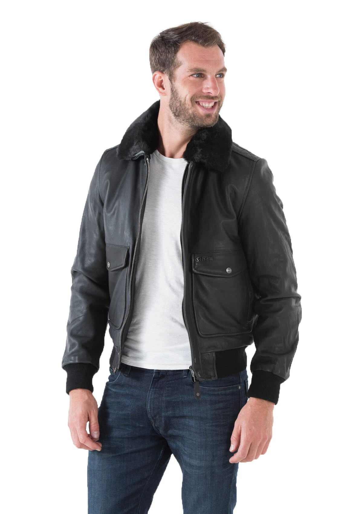 Blouson Cuir Homme Vachette Noir Style Pilote Aviateur Schott " LC 5331X " – Image 4