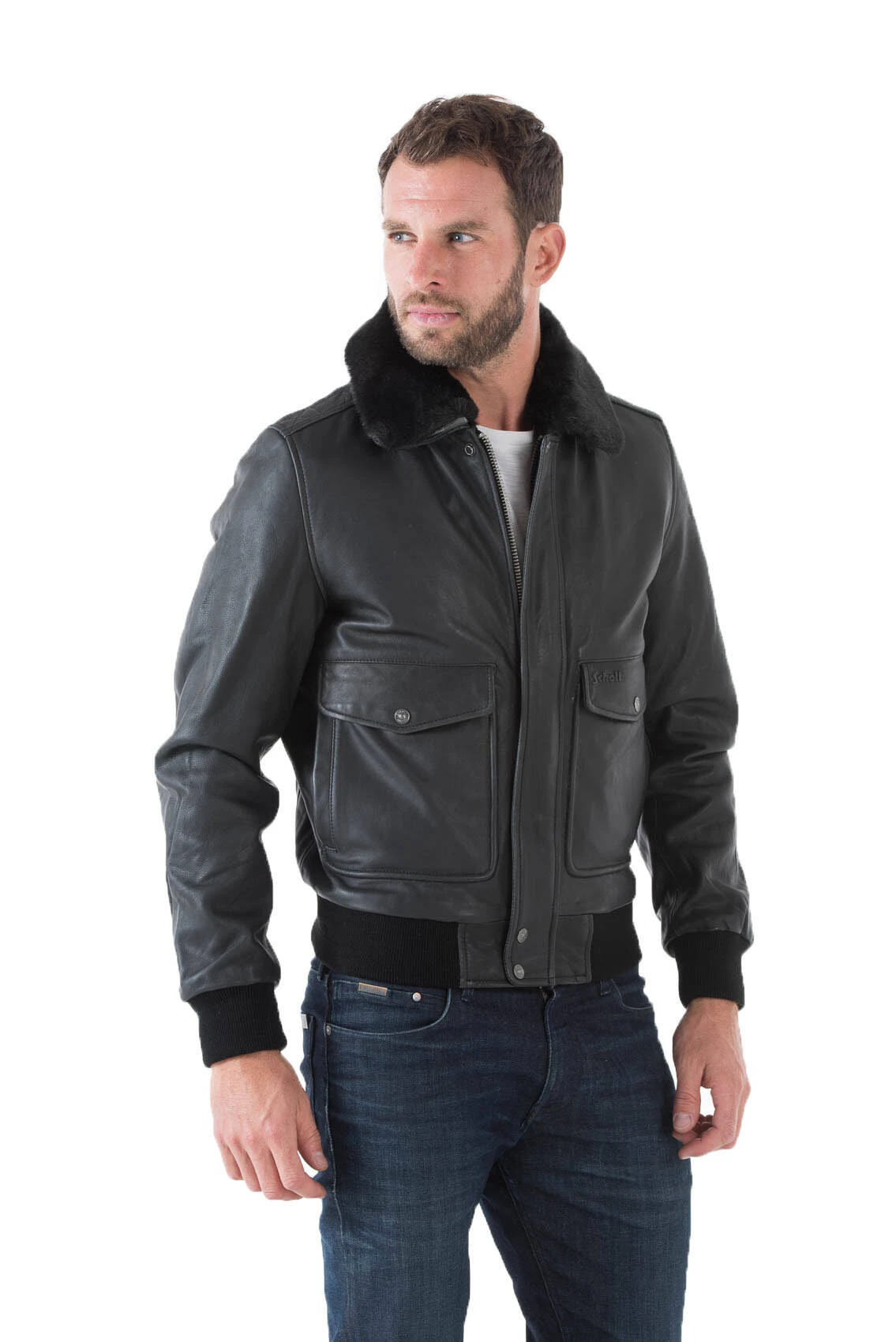 Blouson Cuir Homme Vachette Noir Style Pilote Aviateur Schott " LC 5331X " – Image 5