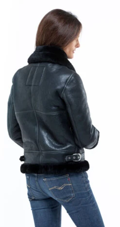 Bombardier Mouton Femme Noir Schott " LCW 1257 " -Maroquinerie blouson bombardier mouton noir schott 1257 chaud hiver peau retournee mannequin 2 000954900 1157 02102018