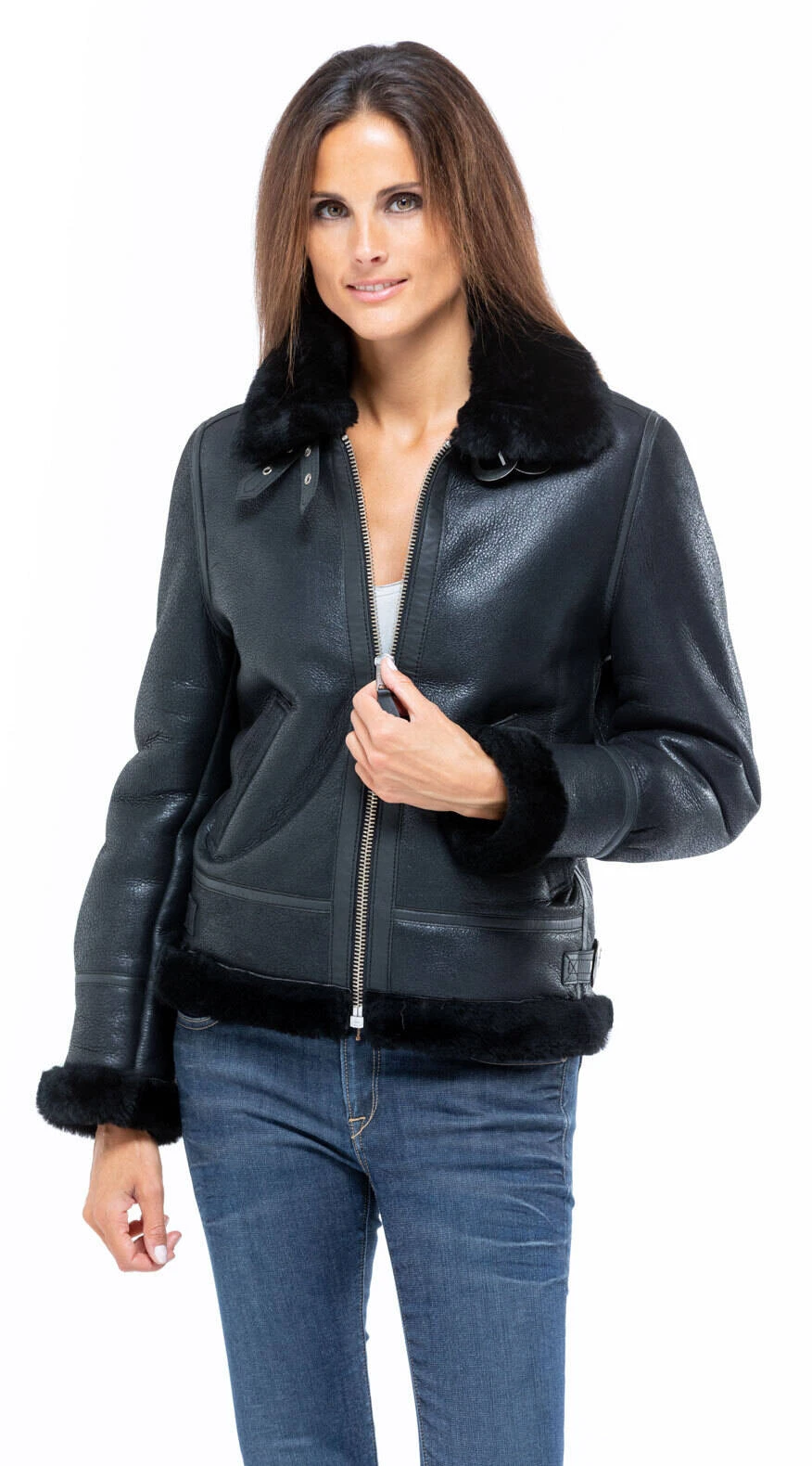 Bombardier Mouton Femme Noir Schott " LCW 1257 " – Image 7