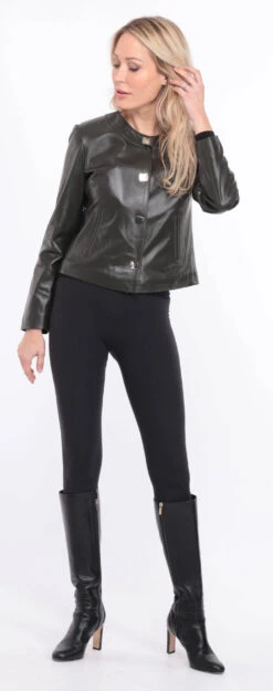 Spencer Cuir Femme Agneau Olive " BRENDE " -Maroquinerie blouson brenda cuir olive 10 025428400 1155 01072023 scaled