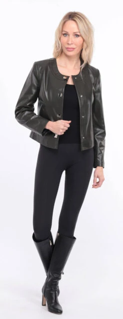 Spencer Cuir Femme Agneau Olive " BRENDE " -Maroquinerie blouson brenda cuir olive 13 067744400 1155 01072023 scaled