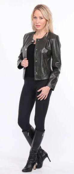 Spencer Cuir Femme Agneau Olive " BRENDE " -Maroquinerie blouson brenda cuir olive 18 047928800 1155 01072023 scaled