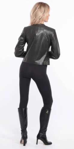 Spencer Cuir Femme Agneau Olive " BRENDE " -Maroquinerie blouson brenda cuir olive 1 082050500 1155 01072023 scaled