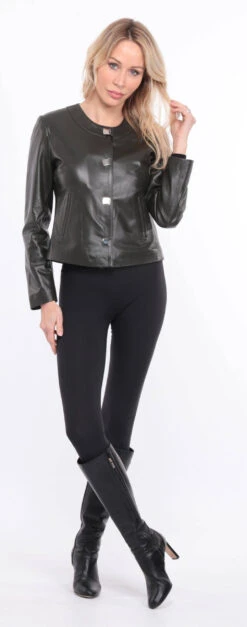 Spencer Cuir Femme Agneau Olive " BRENDE "