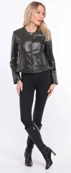 Spencer Cuir Femme Agneau Olive " BRENDE " -Maroquinerie blouson brenda cuir olive 5 096809400 1155 01072023 scaled