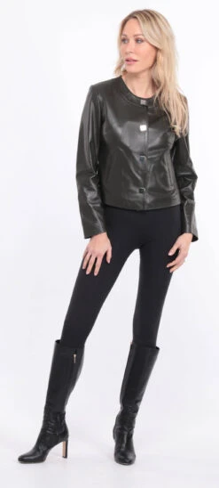 Spencer Cuir Femme Agneau Olive " BRENDE " -Maroquinerie blouson brenda cuir olive 6 033845200 1155 01072023 scaled