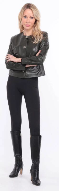 Spencer Cuir Femme Agneau Olive " BRENDE " -Maroquinerie blouson brenda cuir olive 7 012802400 1155 01072023 scaled