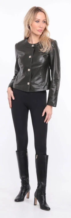 Spencer Cuir Femme Agneau Olive " BRENDE " -Maroquinerie blouson brenda cuir olive 9 037013600 1155 01072023 scaled