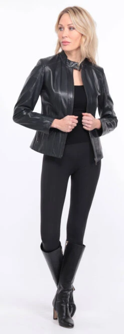 Blouson Cuir Femme " AGATHE " -Maroquinerie blouson cuir agatha marine 15 020933000 1420 01072023 scaled