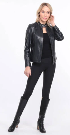 Blouson Cuir Femme " AGATHE " -Maroquinerie blouson cuir agatha marine 16 025220900 1420 01072023