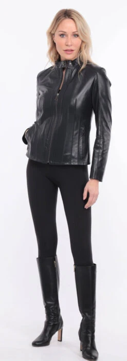 Blouson Cuir Femme " AGATHE " -Maroquinerie blouson cuir agatha marine 8 054289600 1420 01072023 scaled