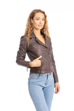 GIPSY Blouson Cuir Femme Biker Bordeaux "BLADE"