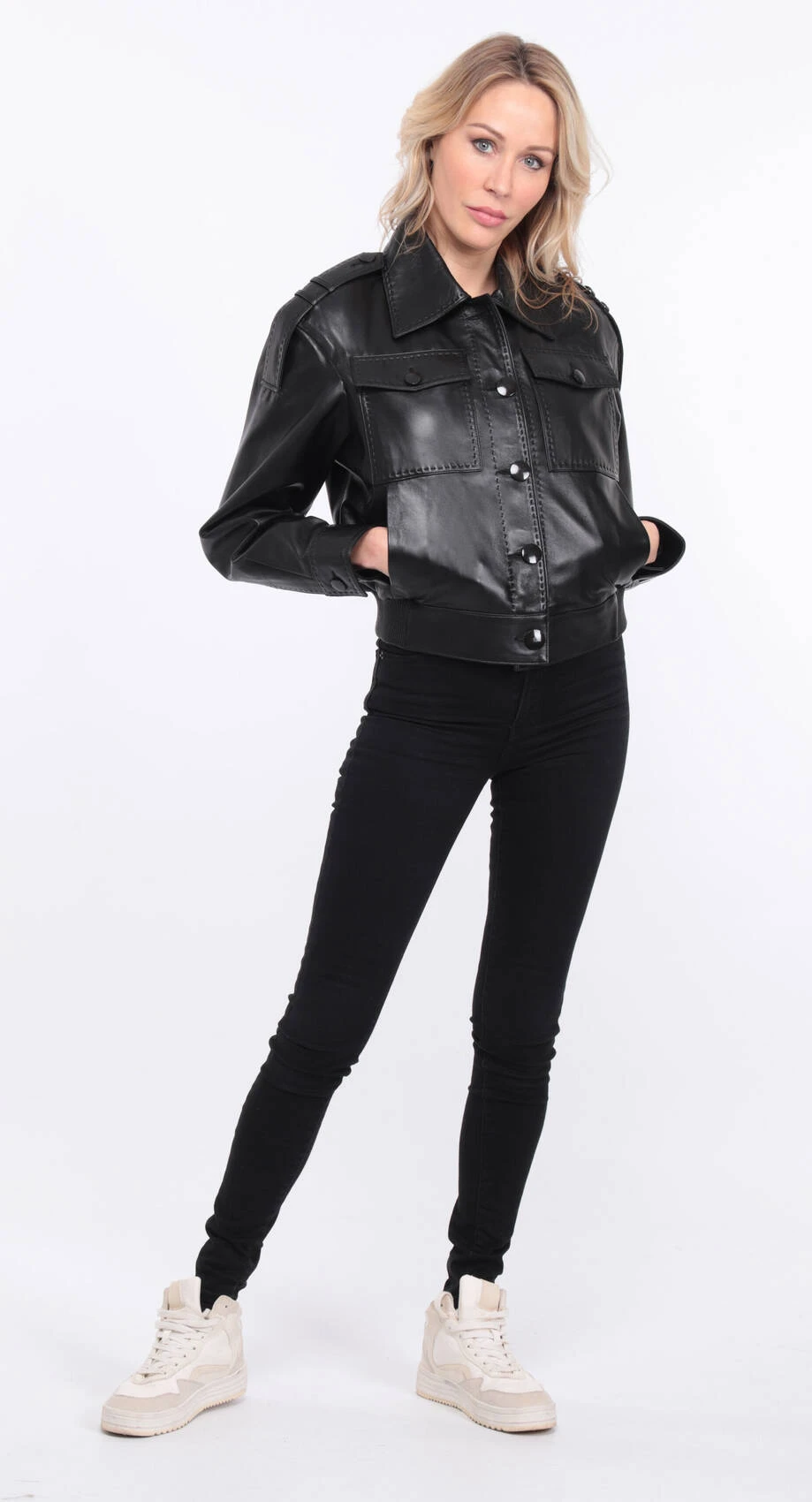 Blouson Cuir Femme Agneau Noir " EDEE " 2 Blouson Cuir Femme Agneau Noir " EDEE " – Image 2